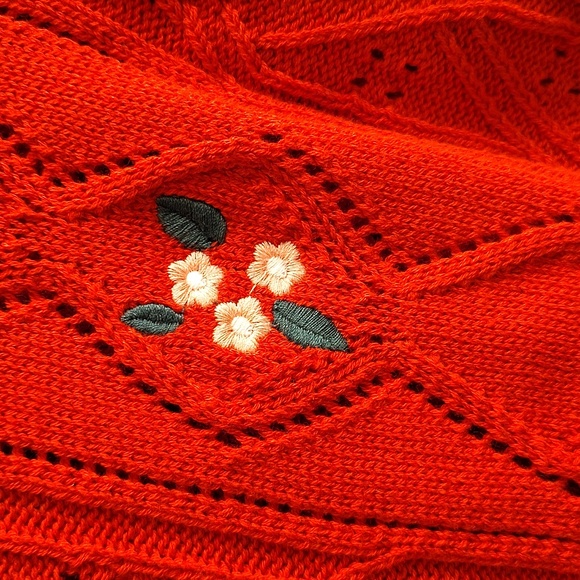 Hazel Moon Round Neck Sz XL Short Sleeves Red Cardigan Floral Embroidery B31 X P - Picture 9 of 14